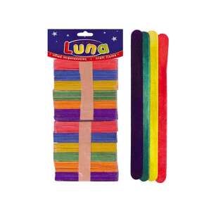 100 bețe de lemn colorate, 114 mm lungime, marca Luna - Inscripții din lemn & elemente decorative