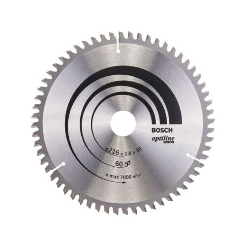 Discă de ferăstrău circular Bosch Optiline Wood, 216 x 30 x 2,8 mm, 60 dinți, pentru tăierea lemnului
