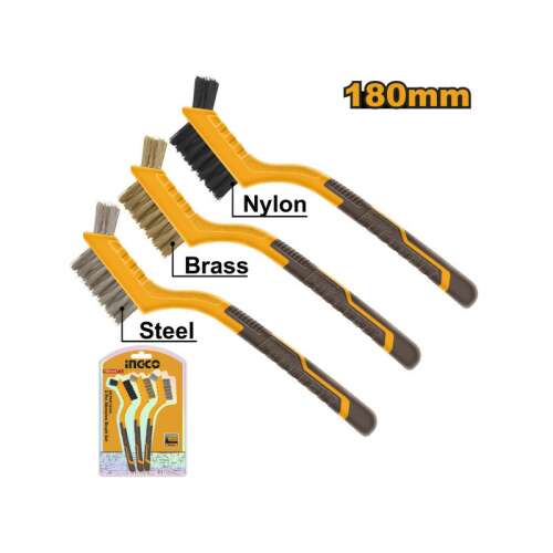 INGCO 3 részes drótkefe készlet, 180 mm, acél, réz és nylon kefékkel