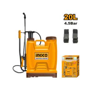 INGCO 20L háti permetező, sárga, 4.5 bar nyomás, kerti permetező, kártevőirtás, gyomirtás, rovarirtó, gyomirtó, műtrágya, gombaölő - Kert
