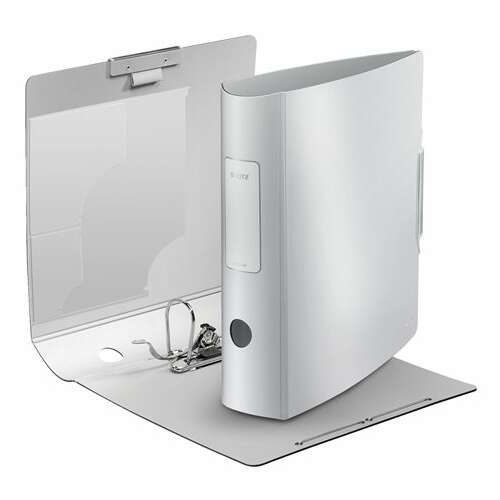 Leitz "180 Active Style" 82 mm A4 PP segregator, kryształowo biały, widok otwarty