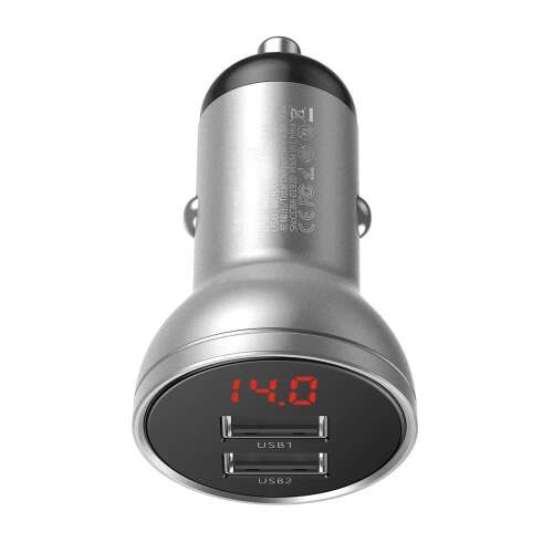 Baseus CCBX-0S Dual-USB-Kfz-Ladegerät mit digitalem Display, Silber