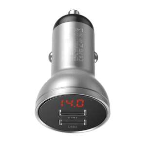 Ładowarka samochodowa Baseus CCBX-0S z dwoma portami USB i wyświetlaczem cyfrowym, srebrna - Baseus Ładowarka samochodowa