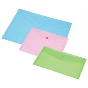 Panta Plast A4 160 micron plastic document envelope with button closure, blue, pink, and green - Panta Plast Document protector