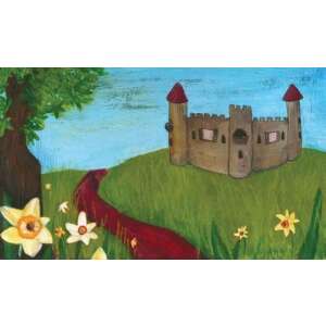 Ilustrație a unui castel pe un câmp verde cu o cale roșie care duce la el - Filme diapozitive