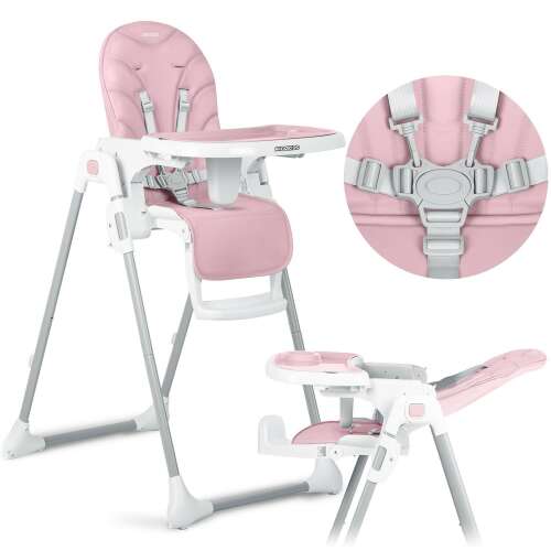 Ricokids Tulo™ rózsaszín etetőszék állítható magassággal, tálcával és lábtartóval, alkalmas nagyobb gyermekek számára, összecsukható a könnyű tárolás érdekében - Etetőszék