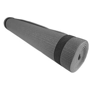 Gray yoga mat with black strap, rolled up - Yoga Mat & Exercise Mat