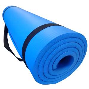 Blue NBR yoga mat with carrying strap, rolled up - Yoga Mat & Exercise Mat