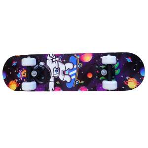 Gyermek gördeszka Pókember mintával, űr téma, fekete deszka színes bolygókkal és űrhajós mintával - Gyerek gördeszka