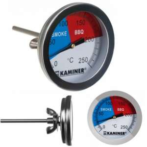 Kaminer Grill BBQ Thermometer, analog, Edelstahl, 0-250 Grad Celsius, Rauch- und BBQ-Zonen - Kaminer