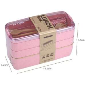 Rosa 3-stöckige Lunchbox mit Besteck, 900 ml Fassungsvermögen, BPA-frei, mikrowellengeeignet - Füttern