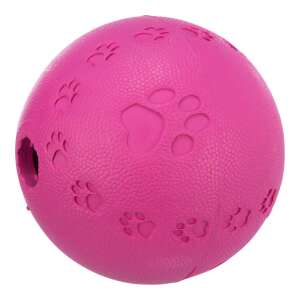 Pink rubber dog ball with paw prints and a hole for treats, 11 cm - Pet Care