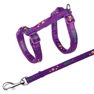 Purple cat harness and leash set with fishbone and star pattern - Cat Toy