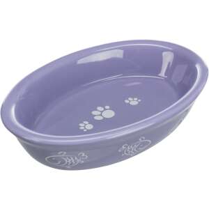 Castron Ceramica Oval 0.2 L/15x10 cm 24495 purple ceramic cat bowl with fish and paw print design - Cat Food