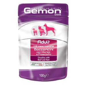 Gemon Dog Adult Hrană umedă pentru câini cu vită și șuncă, 100g - Hrane pentru câini