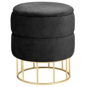 Elza black velvet storage ottoman with gold metal base - Furniture