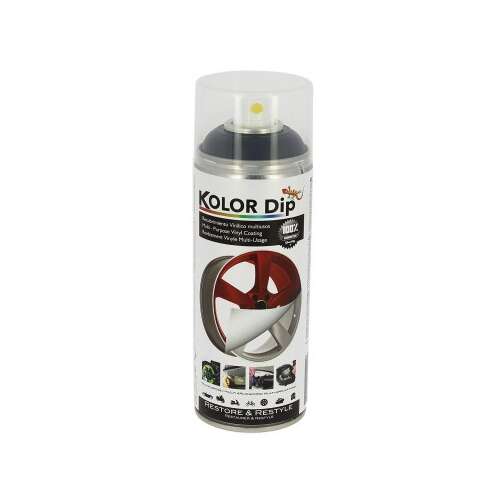 Kolor Dip 400ml Fekete Matt Gumi Bevonatú Spray Festék, sokoldalú vinil bevonat a felújításhoz és átalakításhoz, ideális autófelnikhez, motorkerékpár alkatrészekhez és egyéb felületekhez - Kolor Dip