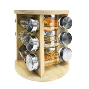 BOHMANN Rotating Spice Rack, 12-20 Glass Jars with Airtight Lids, Bamboo