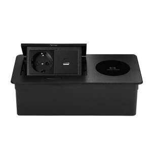 ATOMKIT retractable desk outlet with wireless charging, USB-A and USB-C ports, black - Socket & Outlet