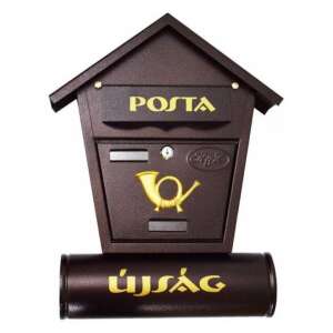 Brauner Metallbriefkasten mit Zeitungsfach, Schließzylinder und Namensschild - Briefkästen