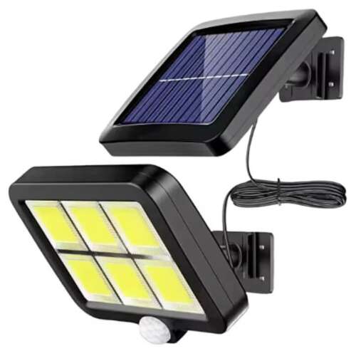 Solar powered motion sensor LED floodlight with 120 COB LEDs, 30W, 5m cable, IP65 waterproof