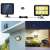 Solar powered motion sensor LED floodlight with 120 COB LEDs, 30W, 5m cable, IP65 waterproof, showing installation example