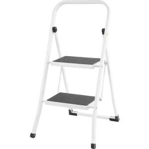 White 2-step folding step ladder, 150 kg capacity, ideal for home use - Ladder and Step Stool