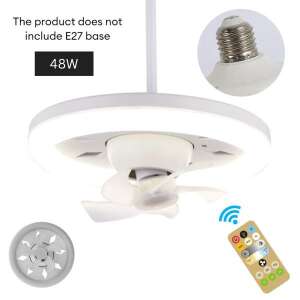 White ceiling fan light with remote control, 48W, E27 socket, 3 speed settings, 3 light modes - Ceiling Lamp