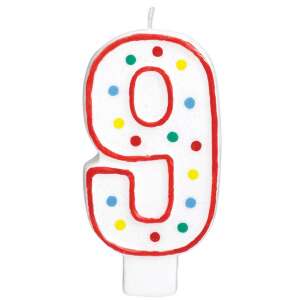 Number 9 birthday candle with colorful dots - Birthday Candle & Cake Topper