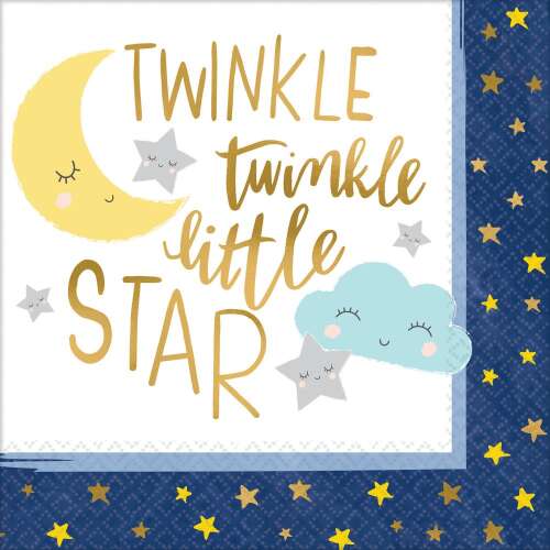 Ragyogj Kiscsillag Moon napkins, 16 pack, 33x33 cm, blue and gold stars, moon and cloud design