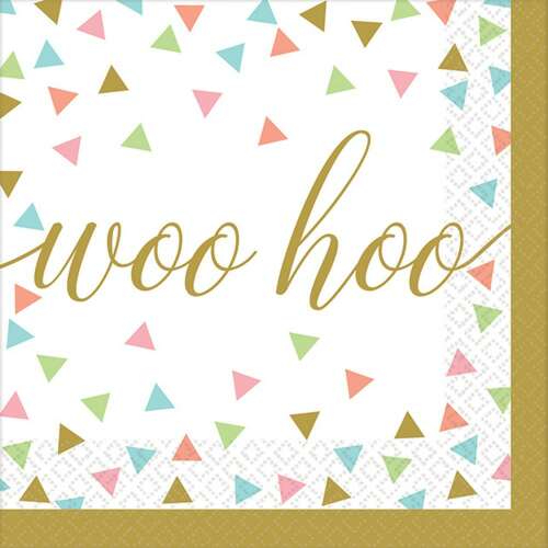 Confetti Woo Hoo napkins, 36 pack, 25x25 cm, gold confetti design