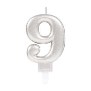 Silver number 9 birthday candle - Birthday Candle & Cake Topper