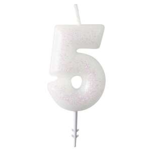 White glitter number 5 birthday candle - Party Supply