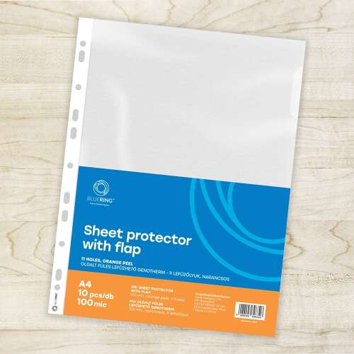 Bluering A4 Ochraniacz na arkusze z klapką, 100 mikronów, pomarańczowy, 11 otworów, 10 sztuk
