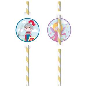 Set de 8 paie de hârtie Princess & Knight, cu design de cavaler și prințesă - Paie