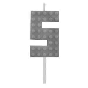 Sivá sviečka na tortu v tvare stavebného bloku, číslo 5 - Párty potreby