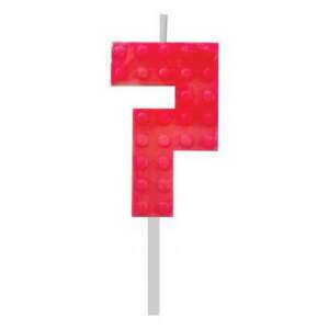 Red number 7 birthday candle shaped like a lego block - Birthday Candle & Cake Topper