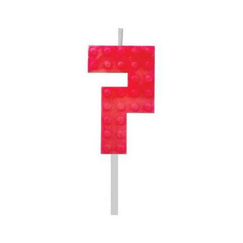 Red number 7 birthday candle shaped like a lego block