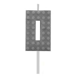 Grey number 0 birthday candle, shaped like a building block - Birthday Candle & Cake Topper
