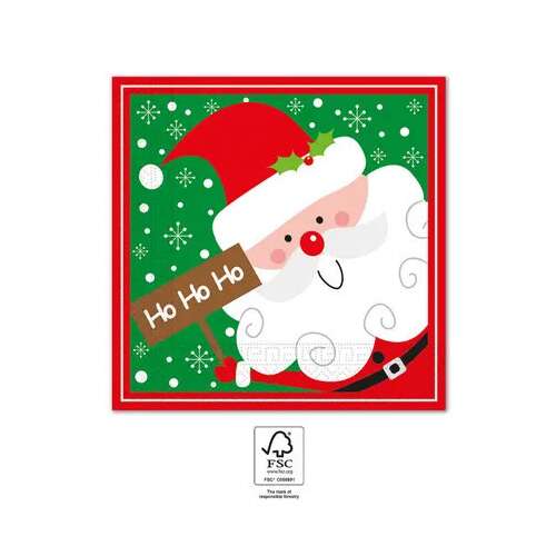 Karácsonyi szalvéta Santa Claus mintával, 20 darabos, 33x33 cm, FSC tanúsítvánnyal