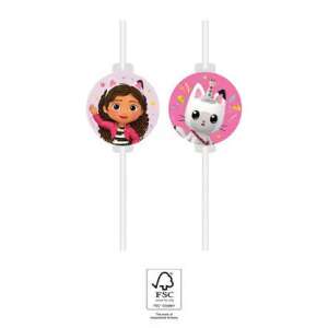 Gabi's Dollhouse Friends paper straws, 4 pack, featuring Gabi and Cat, FSC certified - Cocktail making