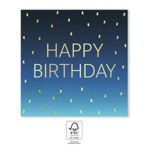 Happy Birthday Golden Blue serwetki 20 szt. 33x33 cm FSC 143170856 - Serwetki