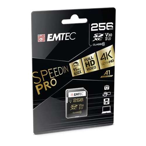 Karta pamięci EMTEC SpeedIN Pro SDXC 256GB, UHS-I, U3, V30, Class 10, prędkość odczytu 95MB/s, prędkość zapisu 85MB/s