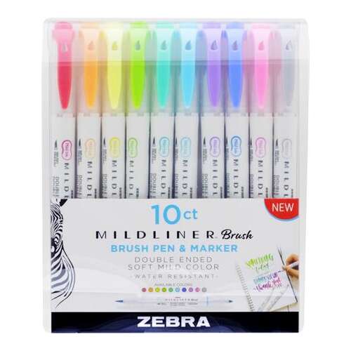 ZEBRA Pinselset, 0,5/0,7 mm, doppelendig, ZEBRA "Mildliner Brush&Marker", 10 verschiedene Farben 37524390