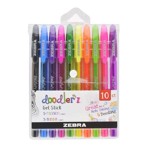 Zebra Doodler'z Gel Stick 10ct assorted gel pens in a clear plastic package