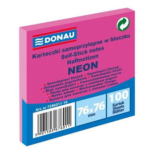DONAU Neon ružičaste samoljepljive naljepnice, 76x76 mm, 100 listova