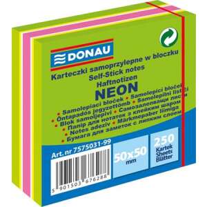 DONAU Neon Öntapadó jegyzettömb, 250 lap, 50x50 mm - Jegyzettömb