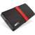 EMTEC X200 128GB external SSD, black with red stripe, angled view