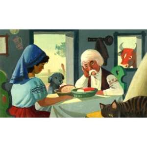 Ilustrație din diafilmul Babszem Jankó, care prezintă părinții lui Jankó la masă - Filme diapozitive