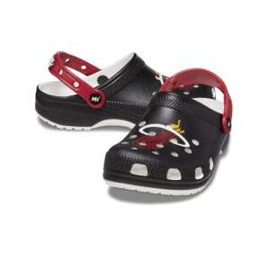 Crocs NBA Miami Heat Classic Clog black with red strap and white dots, angled view - For man